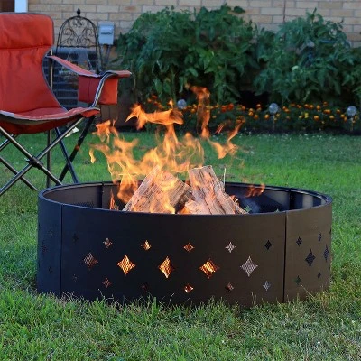 Sunnydaze Decor Sunnydaze Outdoor Heavy-Duty Steel Portable Large Round Diamond Cut Out Fire Pit Ring With Log Poker - 36" - Black 3 Sunnydaze Decor Sunnydaze Outdoor Heavy-Duty Steel Portable Large Round Diamond Cut Out Fire Pit Ring With Log Poker - 36" - Black