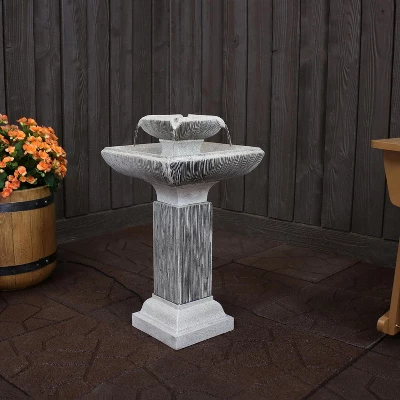 Sunnydaze Decor Sunnydaze 26"H Electric Resin 2-Tier Outdoor Square Bird Bath Water Fountain With LED Lights 3 Sunnydaze Decor Sunnydaze 26"H Electric Resin 2-Tier Outdoor Square Bird Bath Water Fountain With LED Lights
