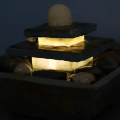 Sunnydaze Decor Sunnydaze Indoor Home Office Slate And Polished Stone Ball Tiered Tabletop Water Fountain With LED Light - 8"