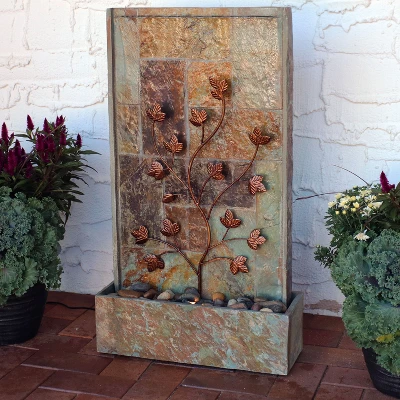 Sunnydaze Decor Sunnydaze 32"H Electric Slate And Metal Climbing Vines Outdoor Water Fountain With LED Light 3 Sunnydaze Decor Sunnydaze 32"H Electric Slate And Metal Climbing Vines Outdoor Water Fountain With LED Light