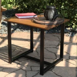 Sunnydaze Decor Sunnydaze Outdoor Rectangle Side Table - Chestnut With Powder-Coated Steel Frame - Brown -Sunnydaze Decor GUEST c5ebd245 643c 407e 8334 dd645dd2c8a9
