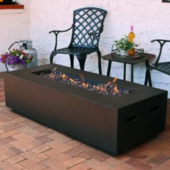 Sunnydaze Decor Sunnydaze 55,000 BTU Rectangular Outdoor Propane Gas Fiberglass Fire Pit Table With Lava Rocks - 56" L - Brown