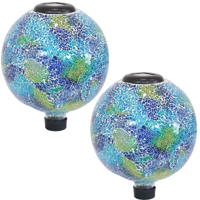 Sunnydaze Decor Sunnydaze Crackled Glass Azul Terra Design Indoor/Outdoor Garden Gazing Globe With LED Solar Light - 10" Diameter - Blue And Green 10 Sunnydaze Decor Sunnydaze Crackled Glass Azul Terra Design Indoor/Outdoor Garden Gazing Globe With LED Solar Light - 10" Diameter - Blue And Green - Image 8