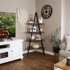 Sunnydaze Decor Sunnydaze 4-Shelf Industrial-Style Ladder Bookshelf - MDP With Powder-Coated Steel Frame - Brown -Sunnydaze Decor GUEST c84c9504 1caf 492a 8b59 8d05449afeaa