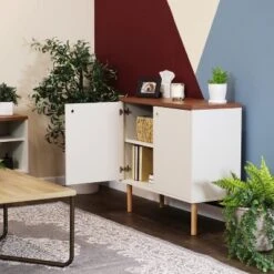 Sunnydaze Decor Sunnydaze Indoor Mid-Century Modern 2-Door Accent Buffet Cabinet With Shelves -Sunnydaze Decor GUEST c881429f de6d 4c9c a08f b03e11b1ccd4