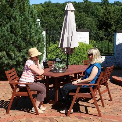 Sunnydaze Decor Sunnydaze Outdoor Meranti Wood With Teak Oil Finish Patio Family Dining Table And Chairs Set - Brown - 7pc 8 Sunnydaze Decor Sunnydaze Outdoor Meranti Wood With Teak Oil Finish Patio Family Dining Table And Chairs Set - Brown - 7pc - Image 6