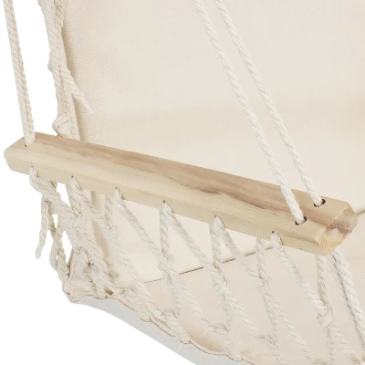 Sunnydaze Decor Sunnydaze Outdoor Printed Polycotton Fabric Hammock Chair With Armrests And Hardwood Spreader Bar - 300 Lb Capacity - Natural 4 Sunnydaze Decor Sunnydaze Outdoor Printed Polycotton Fabric Hammock Chair With Armrests And Hardwood Spreader Bar - 300 Lb Capacity - Natural - Image 2
