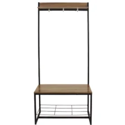 Sunnydaze Decor Sunnydaze Indoor Industrial-Style Hall Tree Bench With Coat/Shoe Rack - MDP Shelves With Powder-Coated Steel Frame - Brown - 67 In -Sunnydaze Decor GUEST cb14582b 1d1b 44f4 861b 93f9496659b4