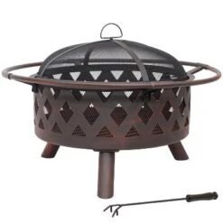 Sunnydaze Decor Sunnydaze Outdoor Camping Or Backyard Crossweave Cut Out Fire Pit With Spark Screen, Log Poker, And Metal Wood Grate - Bronze -Sunnydaze Decor GUEST cb89e5c0 6351 41f5 aaaa 7e39ebf9c76f