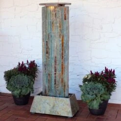 Sunnydaze Decor Sunnydaze 49"H Electric Natural Slate Tower Column Indoor/Outdoor Water Fountain With LED Light