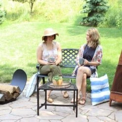 Sunnydaze Decor Sunnydaze 2-Person Checkered Design Cast Aluminum Outdoor Patio Bench, Black -Sunnydaze Decor GUEST cbeba1fa fcf6 4c88 9b9a 12b3945296ab