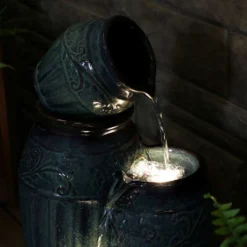 Sunnydaze Decor Sunnydaze 27"H Electric Ceramic Dark Turquoise Tour De Vase Outdoor Water Fountain With LED Lights -Sunnydaze Decor GUEST ce969447 eeee 4cff 9248 3f7223e9d6e8