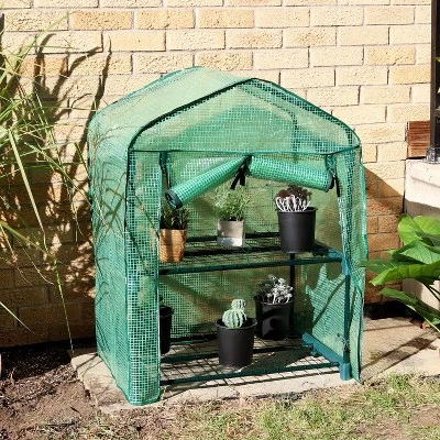 Sunnydaze Decor Sunnydaze Outdoor Portable Growing Rack 2-Tier Greenhouse With Roll-Up Door - 2 Shelves - Green 9 Sunnydaze Decor Sunnydaze Outdoor Portable Growing Rack 2-Tier Greenhouse With Roll-Up Door - 2 Shelves - Green - Image 7