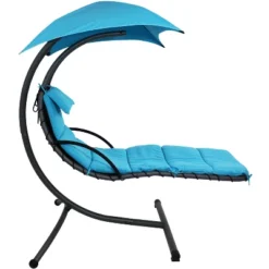 Sunnydaze Decor Sunnydaze Outdoor Hanging Chaise Floating Lounge Chair With Canopy Umbrella And Arc Stand -Sunnydaze Decor GUEST ceec9020 0024 40cf a1ea d811e4c36e6c