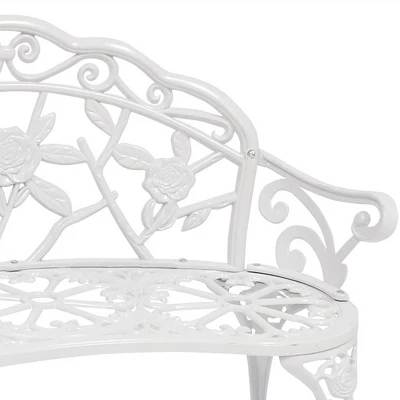 Sunnydaze Decor Sunnydaze 2-Person Classic Rose Design Cast Aluminum Outdoor Garden Bench, White 4 Sunnydaze Decor Sunnydaze 2-Person Classic Rose Design Cast Aluminum Outdoor Garden Bench, White - Image 2