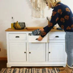 Sunnydaze Decor Sunnydaze Sideboard With 3 Drawers And 3 Doors - Solid Pine Construction - White - 32" -Sunnydaze Decor GUEST cf09f518 3943 44f6 9b7c 0e67e5b7b04a