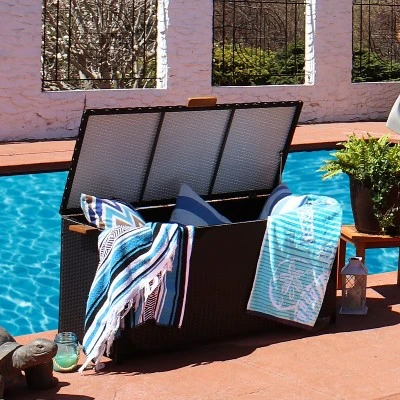 Sunnydaze Decor Sunnydaze 75 Gallon Indoor/Outdoor Acacia Wood And Resin Wicker Storage Deck Box With Hinged Lid 9 Sunnydaze Decor Sunnydaze 75 Gallon Indoor/Outdoor Acacia Wood And Resin Wicker Storage Deck Box With Hinged Lid - Image 7