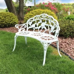 Sunnydaze Decor Sunnydaze 2-Person Classic Rose Design Cast Aluminum Outdoor Garden Bench, White 9 Sunnydaze Decor Sunnydaze 2-Person Classic Rose Design Cast Aluminum Outdoor Garden Bench, White -Sunnydaze Decor GUEST cffb6815 de4b 4785 9b08 c03986b362c8