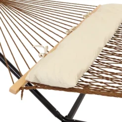Sunnydaze Decor Sunnydaze Large Double Wide Two-Person Polyester Rope Hammock With Steel Stand - 400 Lb Weight Capacity/15' Stand - Brown -Sunnydaze Decor GUEST d08432d4 a9a1 4e54 8c32 a8b6fe80d8b2