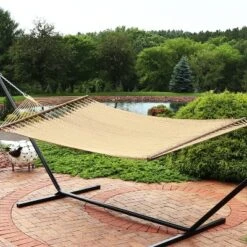 Sunnydaze Decor 5 Sunnydaze Decor Sunnydaze Large Double Wide Two-Person Polyester Rope Hammock With Spreader Bars - 600 Lb Weight Capacity