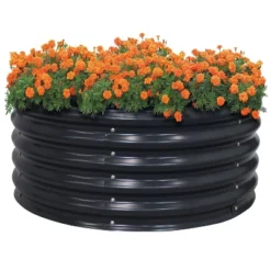 Sunnydaze Decor Sunnydaze Small, Circular Raised Garden Bed - Galvalume Steel Planter Box With Rubber Edge Trim - 17.25" H -Sunnydaze Decor GUEST d291045c 4c69 41b7 8c7d f0edec475b92