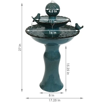 Sunnydaze Decor Sunnydaze 27"H Electric Green Ceramic 2-Tier Resting Birds Outdoor Water Fountain 11 Sunnydaze Decor Sunnydaze 27"H Electric Green Ceramic 2-Tier Resting Birds Outdoor Water Fountain - Image 9
