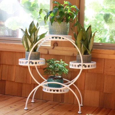 Sunnydaze Decor Sunnydaze Indoor/Outdoor Steel 4-Tiered Ferris Wheel Potted Flower Plant Stand Display - 28" - White 6 Sunnydaze Decor Sunnydaze Indoor/Outdoor Steel 4-Tiered Ferris Wheel Potted Flower Plant Stand Display - 28" - White - Image 4