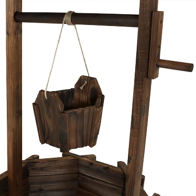 Sunnydaze Decor Sunnydaze Outdoor Fir Wood Wishing Well Garden Planter With Hanging Flower Bucket For Garden Or Yard - 45" H - Brown 5 Sunnydaze Decor Sunnydaze Outdoor Fir Wood Wishing Well Garden Planter With Hanging Flower Bucket For Garden Or Yard - 45" H - Brown - Image 3