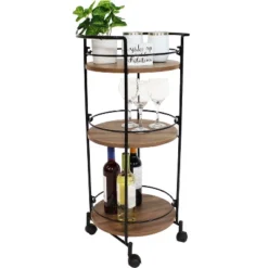 Sunnydaze Decor Sunnydaze Round Metal 3-Tier Bar Cart - Indoor Furniture With Wheels - Brown - 34.5” H -Sunnydaze Decor GUEST d6124e7e 3b89 49af bcb9 37dc2f9f8797