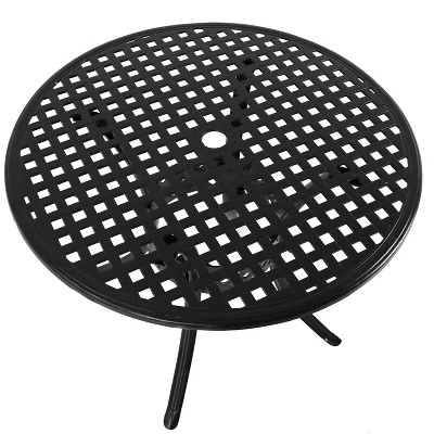 Sunnydaze Decor Sunnydaze Round Lattice Design Cast Aluminum Outdoor Patio Table With Umbrella Hole, Black 6 Sunnydaze Decor Sunnydaze Round Lattice Design Cast Aluminum Outdoor Patio Table With Umbrella Hole, Black - Image 4