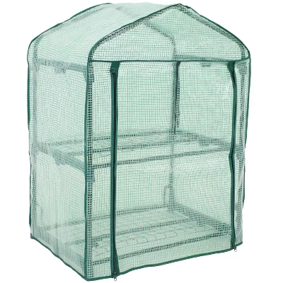 Sunnydaze Decor Sunnydaze Outdoor Portable Growing Rack 2-Tier Greenhouse With Roll-Up Door - 2 Shelves - Green 8 Sunnydaze Decor Sunnydaze Outdoor Portable Growing Rack 2-Tier Greenhouse With Roll-Up Door - 2 Shelves - Green - Image 6