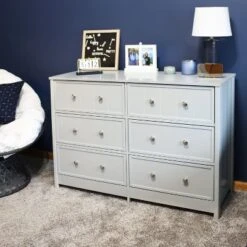 Sunnydaze Decor Sunnydaze MDF Indoor Beadboard Double Dresser With 6 Drawers - 31.5" H - Gray