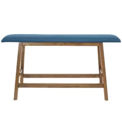 Sunnydaze Decor Sunnydaze Indoor Wooden Counter-Height Dining Bench - Weathered Oak Finish With Blue Cushion -Sunnydaze Decor GUEST da3f0c1f fb3b 4b77 887f ce1a304257ac