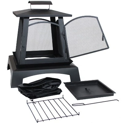 Sunnydaze Decor Sunnydaze Outdoor Camping Or Backyard Steel Pagoda Style Fire Pit With Log Poker And Wood Grate - 32" - Black 9 Sunnydaze Decor Sunnydaze Outdoor Camping Or Backyard Steel Pagoda Style Fire Pit With Log Poker And Wood Grate - 32" - Black - Image 7
