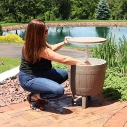 Sunnydaze Decor Sunnydaze Faux Wood Design Patio Bar Cooler Table With Height-Adjustable Tabletop - Driftwood -Sunnydaze Decor GUEST db33460d 1ad3 4d5a a88b 6ef5746b88ad