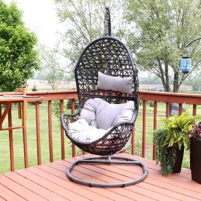 Sunnydaze Decor Sunnydaze Outdoor Resin Wicker Patio Cordelia Hanging Basket Egg Chair Swing With Cushion, Headrest, And Steel Stand Set- 3pc 4 Sunnydaze Decor Sunnydaze Outdoor Resin Wicker Patio Cordelia Hanging Basket Egg Chair Swing With Cushion, Headrest, And Steel Stand Set- 3pc - Image 2