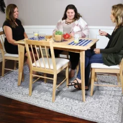 Sunnydaze Decor Sunnydaze Indoor 5-Piece Solid Rubberwood Dining Table And Chairs Set - Natural With Beige Cushions -Sunnydaze Decor GUEST dd805fe8 4743 46a8 af1a bfe099e6c9c4