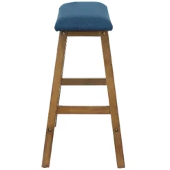 Sunnydaze Decor Sunnydaze Set Of 2 Indoor Wooden Backless Counter-Height Stools - Weathered Oak Finish With Blue Cushions -Sunnydaze Decor GUEST de129432 d3e5 4563 873d c14ddf62be9f
