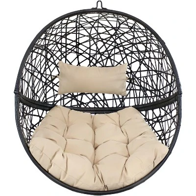 Sunnydaze Decor Sunnydaze Outdoor Resin Wicker Patio Jackson Hanging Basket Egg Chair Swing With Cushions And Headrest - 2pc 8 Sunnydaze Decor Sunnydaze Outdoor Resin Wicker Patio Jackson Hanging Basket Egg Chair Swing With Cushions And Headrest - 2pc - Image 6