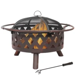 Sunnydaze Decor Sunnydaze Outdoor Camping Or Backyard Crossweave Cut Out Fire Pit With Spark Screen, Log Poker, And Metal Wood Grate - Bronze -Sunnydaze Decor GUEST e28fcb01 effb 4634 ae9c 345c8d5c319a