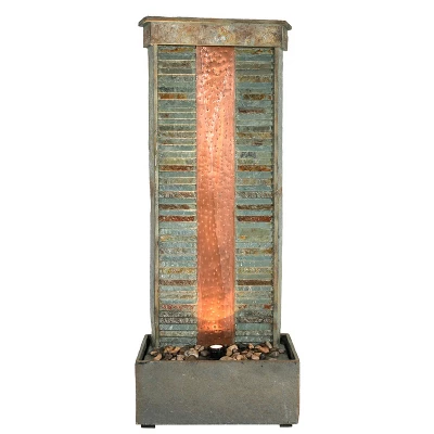Sunnydaze Decor Sunnydaze 48"H Electric Natural Slate With Copper Accents Rippled Column Outdoor Water Fountain With LED Spotlight 6 Sunnydaze Decor Sunnydaze 48"H Electric Natural Slate With Copper Accents Rippled Column Outdoor Water Fountain With LED Spotlight - Image 4