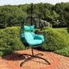 Sunnydaze Decor Sunnydaze Outdoor Resin Wicker Patio Dalia Hanging Basket Egg Chair With Cushions, Headrest, And Steel Stand Set - Teal - 3pc -Sunnydaze Decor GUEST e51be864 ca39 4388 a0e7 5e1ba0775fe6