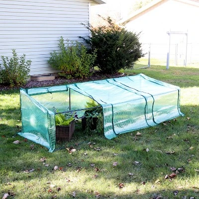 Sunnydaze Decor Sunnydaze Outdoor Portable Slanted Top Plant Shelter Mini Cloche Greenhouse With Zipper Doors - Green 7 Sunnydaze Decor Sunnydaze Outdoor Portable Slanted Top Plant Shelter Mini Cloche Greenhouse With Zipper Doors - Green - Image 6