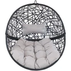Sunnydaze Decor Sunnydaze Outdoor Resin Wicker Jackson Hanging Basket Egg Chair Swing With Cushions, Headrest, And Steel Stand Set - 3pc -Sunnydaze Decor GUEST e5d9b4a5 6e21 4615 8eab 50a98bdf9c3f