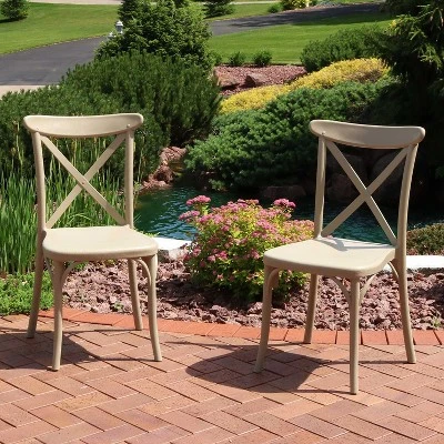 Sunnydaze Decor Sunnydaze Crossback Design Plastic All-Weather Commercial-Grade Bellemead Indoor/Outdoor Patio Dining Chair, Tan, 2pk 3 Sunnydaze Decor Sunnydaze Crossback Design Plastic All-Weather Commercial-Grade Bellemead Indoor/Outdoor Patio Dining Chair, Tan, 2pk
