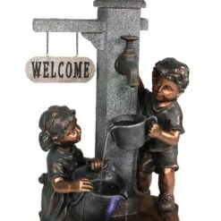 Sunnydaze Decor Sunnydaze 40"H Electric Polyresin Children Playing With Water Faucet Outdoor Water Fountain With LED Lights -Sunnydaze Decor GUEST e7ef6a5b 4bd7 4640 abce 45093eb8e3d3