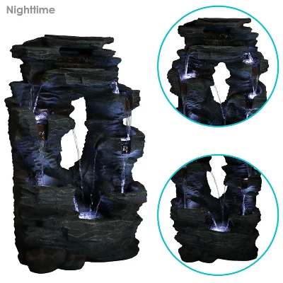 Sunnydaze Decor Sunnydaze 39"H Electric Polyresin And Fiberglass Dual Cascading Falls Outdoor Water Fountain With LED Lights 4 Sunnydaze Decor Sunnydaze 39"H Electric Polyresin And Fiberglass Dual Cascading Falls Outdoor Water Fountain With LED Lights - Image 2