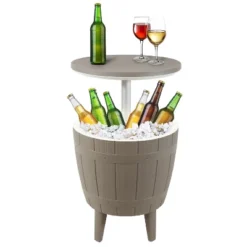 Sunnydaze Decor Sunnydaze Faux Wood Design Patio Bar Cooler Table With Height-Adjustable Tabletop - Driftwood -Sunnydaze Decor GUEST ebc00401 98ec 4478 9440 d2556d5f8dd5