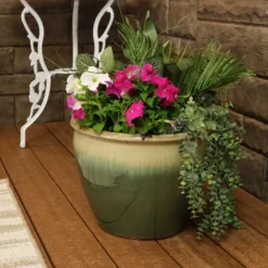 Sunnydaze Decor Sunnydaze Chalet Outdoor/Indoor High-Fired Glazed UV- And Frost-Resistant Ceramic Planter With Drainage Holes - 15" Diameter