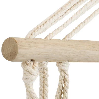 Sunnydaze Decor Sunnydaze Outdoor Printed Polycotton Fabric Hammock Chair With Armrests And Hardwood Spreader Bar - 300 Lb Capacity - Natural 8 Sunnydaze Decor Sunnydaze Outdoor Printed Polycotton Fabric Hammock Chair With Armrests And Hardwood Spreader Bar - 300 Lb Capacity - Natural - Image 6